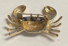 1 75  Gold Tone  Clear Rhinestone Crab Brooch Pin