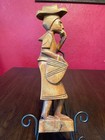Vintage Hand Carved Wooden Folk Art Figurine Woman Carrying Basket