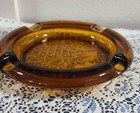 Unmarked Round Amber Glass Ashtray  8 In Diameter  Glass Material  Amber Color