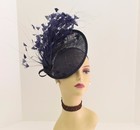 Kentucky Derby Wedding Tea Party Sinamay Feather Fascinator Cocktail 617 navy  