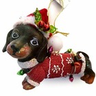 Dachshund Weiner Dog Christmas Ornament Lights Sweater Santa Hat With Holly