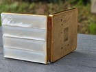 Vintage Mother Of Pearl Shell Compact Mirror Makeup Powder Case Gold Tone Finish