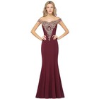 Burgundy Off The Shoulder Lace Appliques Mermaid Evening Dresses Long Prom Gowns