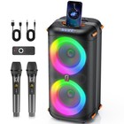Dual Speaker Karaoke Machine With 2 Wireless Mics  Bluetooth   Led Party Lights