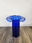 Vintage Cobalt Blue Glass Ruffled Edge Top-hat Vase - Dark Blue Art Glass 8 5 