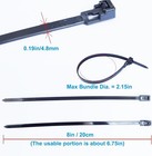 120pcs Releasable Zip Ties  8 Inch Heavy Duty Industrial Cable Ties  Removable W