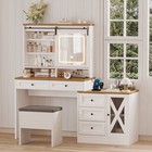 Large Makeup Vanity Desk Set With Mirror   Led Light  Vanity With 5 Drawer