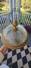 Vtg French Knurled Crystal Ceiling Light Flush Mount Bronze Brass Sheryl Wagner