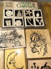 Lot Of 22 Wood Mounted Rubber Stamps Variety Of Themes   Sizes