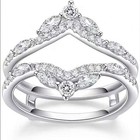2 Round   Marquise Cut Solid 14k White Moissanite Enhancer Guard Ring For Women