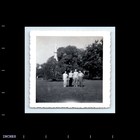 Old Vintage Square Photo Men In Park Statue Monument Snapshot Picture