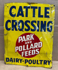 Vintage Scioto Sign Co Park And Pollard Feeds Cattle Crossing Metal Sign Patina