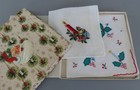 2 Vintage Swiss Hand Embroidered Christmas Handkerchiefs Candles   Holly W Box
