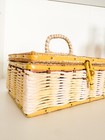 Vintage Dritz Yellow  Wicker Sewing Basket Floral Padded Top Retro 7 5 X5 X4    