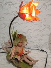 Porcelain Fairy Doll Fabric Flower Gooseneck Lamp Vtg