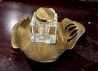 Antique Brass   Glass Desk Inkwell     Early 20th Century     Original Patina