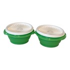 Tupperware 10 Oz  Servalier Green Bowls White Lids Set Of 2 Small Bowls New