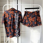 Vtg 60s 70s Barefoot In Paradise Hawaiian Cabana Shirt Shorts Set Cotton S M