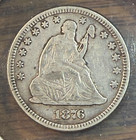  cwm  Love Token On Unusually Nice Xf 1876 Seated Liberty Quarter Chrc