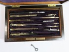 Antique Late 1800s Drafting Set In Refinished Wooden Box With Lock And Key