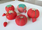 Vintage Pin Cushion Lot Red Fabric Tomato With Emery Strawberries Japan Sewing