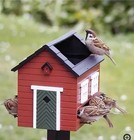 Red Barn Style Bird Feeder House Bath Small Birds Outdoor Hanging Garden Feeder