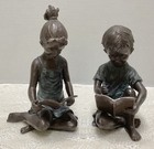 Vtg Pair Brass Bronze Boy Girl Reading Book Ends  100  Proceeds Childrens Haven