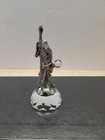 Vintage Signed P  Berg Pewter Wizard With Crystal Ball Figurine Holding Staff