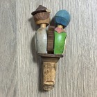 Vintage Anri Bottle Stopper Kissing Man Woman Wood Hand Carved Cork Mechanical