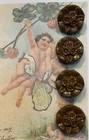 Set Of 4 Vintage 3 4  Brown Victorian Flower Glass Buttons   New old Stock