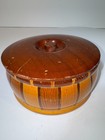 Vintage Redwood Inlaid Round Wooden Hand Carved Box Standard Specialty Co Ca