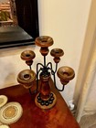 Vintage Wood   Metal 5 Arm Candle Holder Candelabra