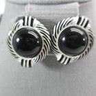Vintage Necklace Earrings Set Black White Beaded Acrylic Post Backs 23 Inch