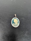 Vintage Mother Of Pearl And Blue Cameo Pendant  Sterling Silver Vermeil  Ibb