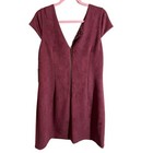 Vince Camuto Sheath Mini Dress Womens Sz 14 Burgundy Faux Suede Lined Beaded Nwt