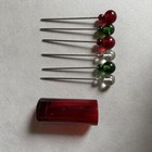 Vintage Glass Bead Cocktail Appetizers Picks    6 Pc Green  Clear    Red Barware
