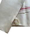 One Large Antique Vintage French Linen Torchon Tea Kitchen Towel Red Stripes Nwt