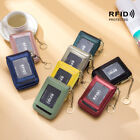 Men Leather Credit Card Holder Rfid-blocking Zipper Pocket Wallet With Id Window