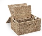 Set Of 3 Rectangular Seagrass Baskets With Lids  Natural Small