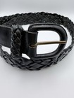 Lands End Belt Size 32 Black Braided Woven Leather Brass Unisex 808 1 In Vintage