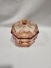 Vtg Pink Indiana Glass Concord Pattern Octagon Candy Dish W Lid Depression Jar
