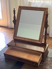 Vintage Ethan Allen Wood Vanity Jewelry Box Tilting Tabletop Dresser Mirror