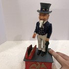 Vintage Cast Iron Uncle Sam Mechanical Coin Bank   Missing Rubber Plug  See Pics