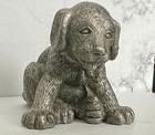 Vintage 80s Pewter Labrador Puppy Pewter Figurine Paperweight 4 5 Oz Signed Fort