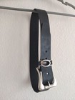 Guess Women   s Black Leather Fashion Belt Silver-tone Buckle Rhinestone Logo S