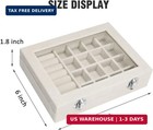 Vicoter Velvet Jewelry Organizer Tray 7 Ring Slots   16 Grid Compartments Glass