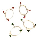 Vintage Set Of 4 Glass Beads Hanging On Sliver Tone Wire Napkin Ring Holders