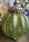 Vtg Mid Century Green Glass Swag Light Hanging Lamp Globe Chain  Crackle Mcm