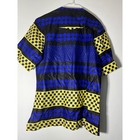 African Dashiki Tunic Top Mens Large Black Blue Yellow Print Kente Inspired Boho