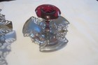 Vintage Krome Kraft Farber Brothers Covered Dish And Candle Holders W red Insert